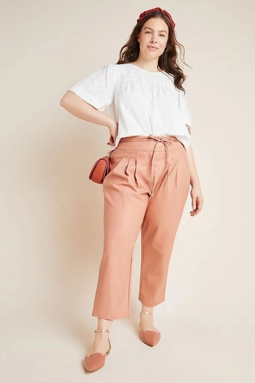 Blank NYC Chelsea High Rise Faux Leather Pleated Tapered Ankle Pants Size 32